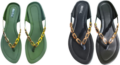 Nicesteps Women Flats(Black, Green , 8)