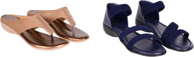 PMS Women Wedges(Brown, Blue , 4)