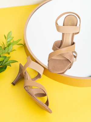 Inc.5 Party Wear Solid Square Toe Sandals Women Heels(Beige , 5)