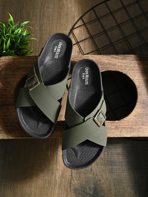 UNDERROUTE Stylish Dual Strap Buckle Design Men Sandals(Olive , 10)