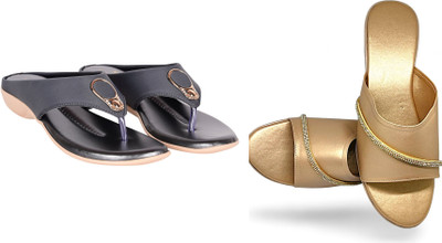 PMS Women Wedges(Grey, Beige , 7)