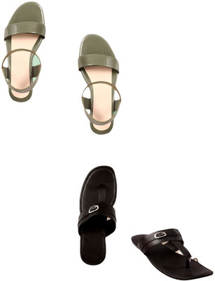 Goraiya Women Heels(Green, Black , 8)