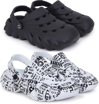 KAPYANSH Men Combo Pack of 2, Ultra cushion, Flipflops, Slipper, Slides, Sandal, Clogs Men Casual(Black, White , 8)