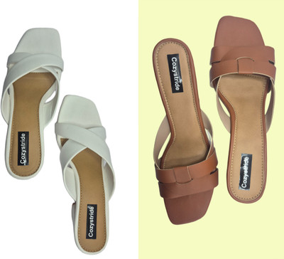 Cozystride Women Heels(Brown, Off White , 11)