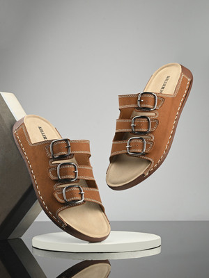 KILLER Stylish Dual Strap Buckle Design Men Sandals(Tan , 10)