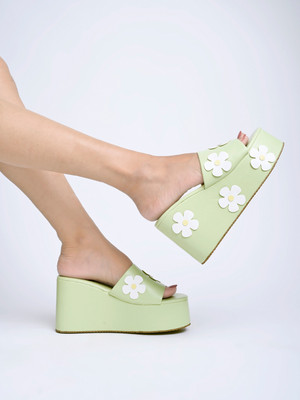 SHOETOPIA Women Wedges(Green , 4)
