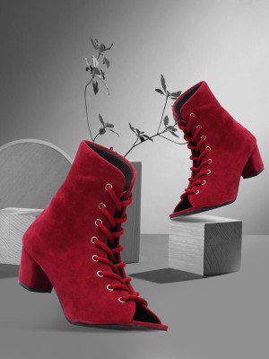 LA FASHUB Stylish Casual Partywear Women heel laces boots, stylish heels Boots For Women(Maroon , 4)