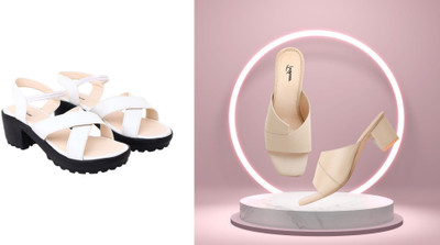 Todhwear Women Heels(Beige, White , 5)