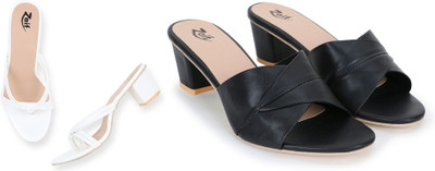 Zaif Women Heels(Black, White , 8)