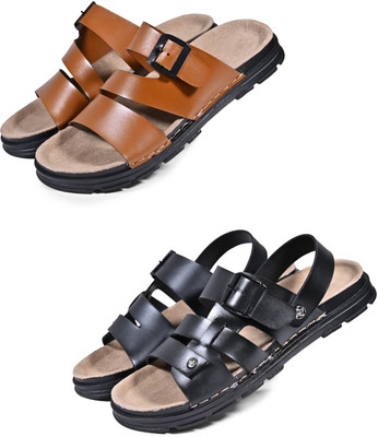 Walkivo Men Sandals(Tan, Black , 6)