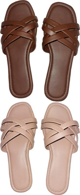 XiZUii Women Flats(Brown, Pink , 6)