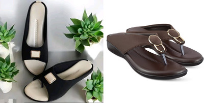 hunyza footwear Women Flats(Brown, Black , 9)