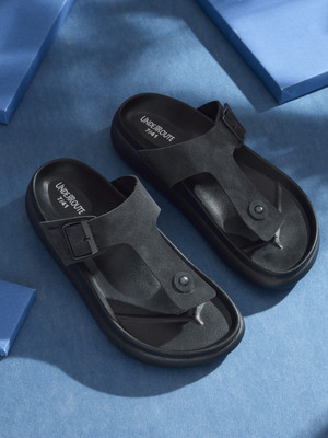 UNDERROUTE Stylish Dual Strap Buckle Design Men Sandals(Black , 10)