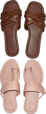 XiZUii Women Flats(Brown, Pink , 5)