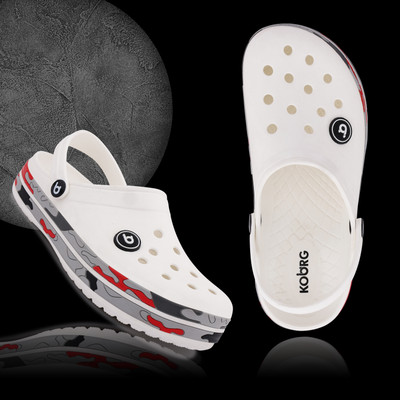 Koburg Lite Men's Clog |Adjustable Back Strap | Stylish & Anti-Skid | Waterproof KF-414 Men Clogs(White, Red , 9)