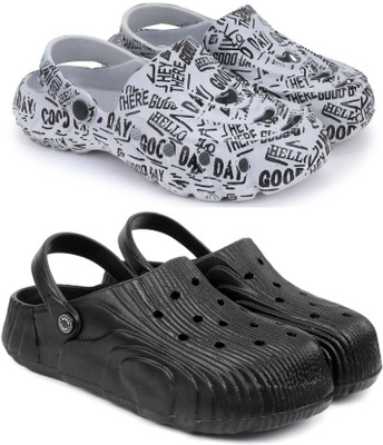 Pampy Angel Men Combo Pack of 2, Ultra cushion, Flipflops, Slipper, Slides, Sandal, Clogs Men Casual(Grey, Black , 7)