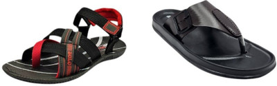 Classica Men Sandals(Black, Red , 6)