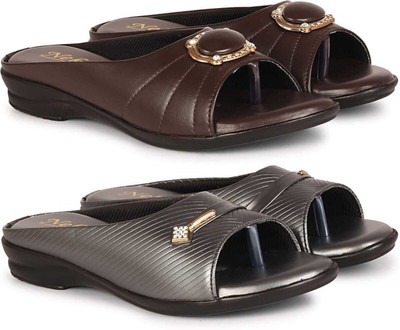 Nekii Traders Women Flats(Brown, Grey , 7)