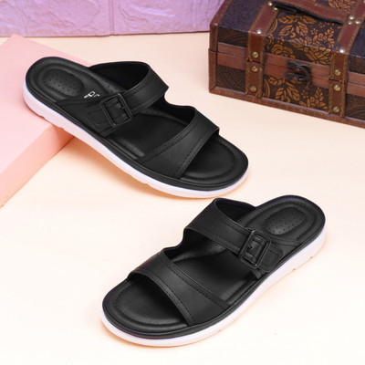 DOCTOR EXTRA SOFT Flat Memory Foam Synthetic Slip-on Sandals with Adjustable Buckle D-631 Women Flats(Black , 3)
