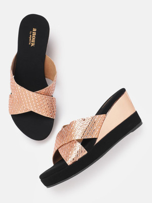 ANOUK Women Wedges(Gold, Black , 7)