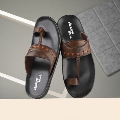 Azzaro Black Men Sandals(Brown , 8)