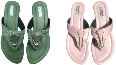 Nicesteps Women Flats(Pink, Green , 7)