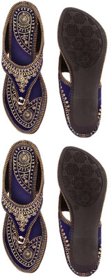 Goraiya Women Flats(Blue, Gold, Blue, Gold , 8)