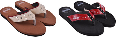 Daughters Inc Women Flats(Red, Beige , 5)