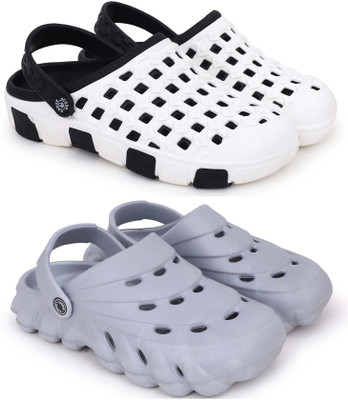 Kapani Fashion Men Clogs(Black, Grey , 6)
