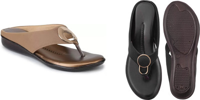 hunyza footwear Women Flats(Gold, Brown , 7)