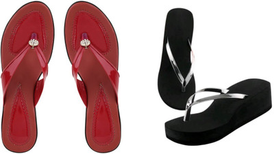 Komfy Women Heels(Red, Silver, Black , 8)