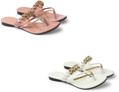 Arkfoot Women Flats(Pink, White , 5)