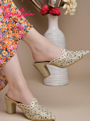 SHOETOPIA Women Heels(Gold , 5)