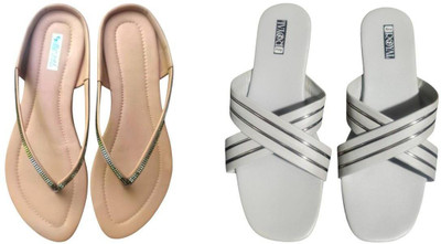 Nicesteps Women Flats(Pink, Off White , 7)