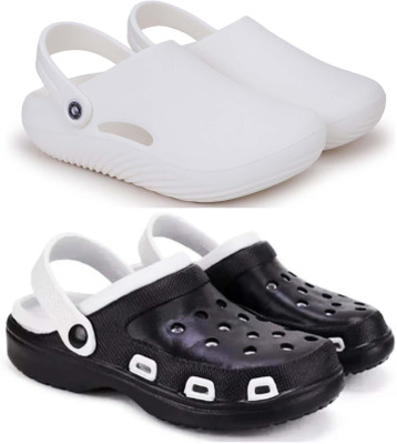 Pampy Angel Men Combo Pack of 2, Ultra cushion, Flipflops, Slipper, Slides, Sandal, Clogs Men Casual(White, Black , 6)