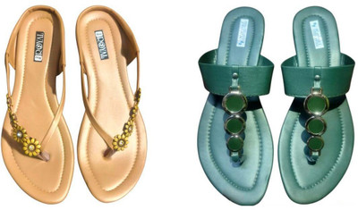 Nicesteps Women Flats(Green, Brown , 5)