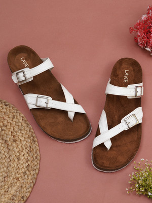 LAVIE Comfort and Adjustable Buckle Straps Premium Stylish Casual Women Flats(White , 9)