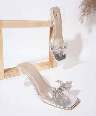 jm looks Women Heels(Silver , 8)