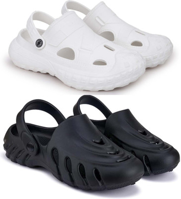 Pampy Angel Men Combo Pack of 2, Ultra cushion, Flipflops, Slipper, Slides, Sandal, Clogs Men Casual(White, Black , 6)