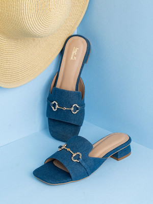 Inc.5 Casual Solid Square Toe Mules Women Heels(Navy , 5)