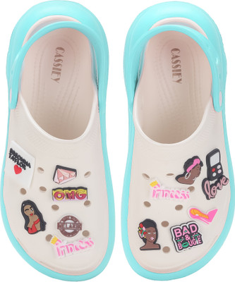 Cassiey Women Clogs(Blue, White , 5)