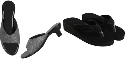 Komfy Women Heels(Black, Grey , 5)