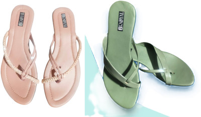 Nicesteps Women Flats(Pink, Green , 9)
