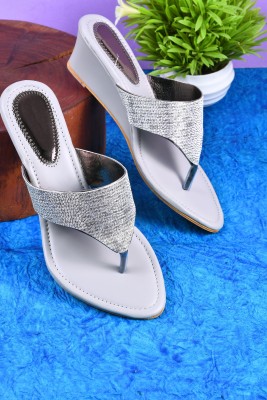 jm looks Women Wedges(Grey , 6)