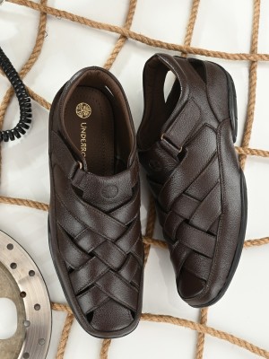 UNDERROUTE 64081 Stylish,Comfortable,Strappy,Genuine leather Velcro Men Brown Sandals