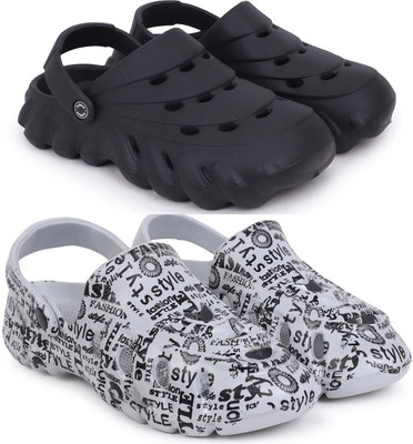 KAPYANSH Men Combo Pack of 2, Ultra cushion, Flipflops, Slipper, Slides, Sandal, Clogs Men Casual(Black, Grey , 6)
