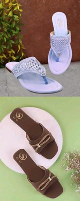 HunarPaon Women Flats(Purple, Brown , 9)