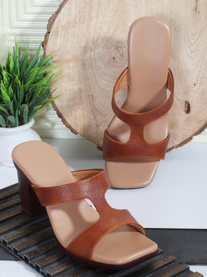 SNEAKERSVILLA Women Heels(Tan , 8)