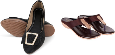 PMS Women Wedges(Black, Maroon , 8)