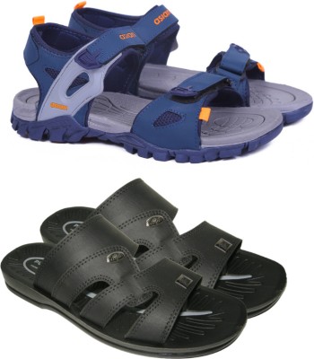 asian Men Sandals(Navy, Orange , 6)